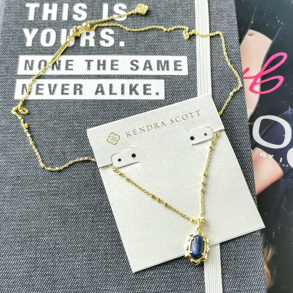 New Gold Kendra Scott Piper Blue Lapis Necklace - Picture 2 of 3